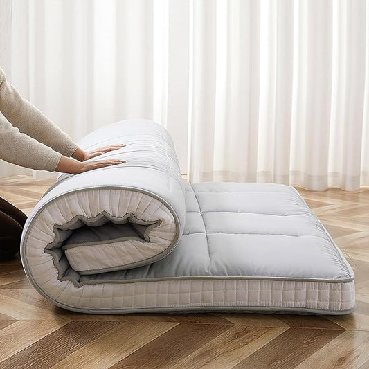 Full Size Futon Mattress - Extra Thick Foldable Japanese Floor Mattress - Memory Foam Sleeping Pad for Adults - Tatami Mat Suitable for Camping & Guest - Gray