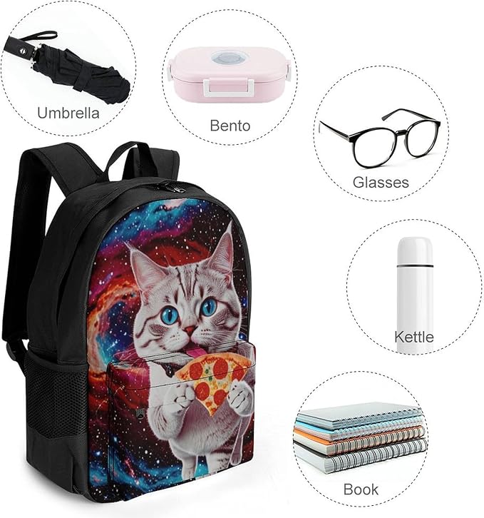 Supdreamc Daypack Backpack Multipurpose Anti-Theft Large Capacity Bookbag, Galaxy Taco Cat Pizza Travel Hiking Camping Rucksack With Adjustable Shoulder Straps