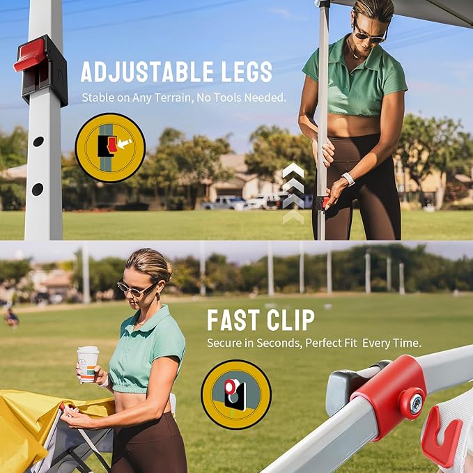 CROWN SHADES 8x8 Pop Up Canopy - Beach Tent with One Push Setup - Easy Outdoor Sun Shade for Events, Parties, Camping - Gazebo with STO-N-Go Cover Bag, Silver Coated Top, Yellow