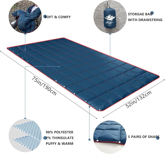 Camping Blanket,Lightweight Puffy Blanket Packable Down Alternative Throw Blanket Waterproof Windproof for Outdoors, Travel, Beach, Airplane, Hiking