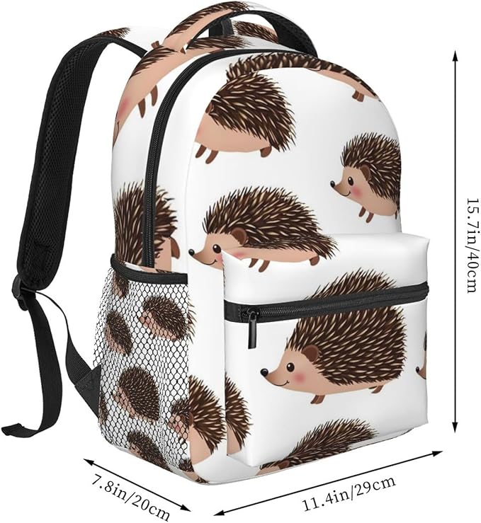 Women Men Polyester Cute Hedgehog Casual Daypack Large Capacity Bookbag With Side Pockets for Sports Picnic Walking Cycling