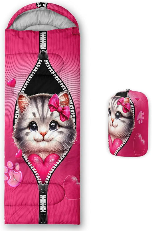 AILONEN Kawaii Puppy Sleeping Bag for Kids Boys Girls,Warm and Cool Weather,Lightweight,Waterproof Backpacking,Cartoon Cute Dog & Duck Animal Themed Blue Sleeping Bag for Camping