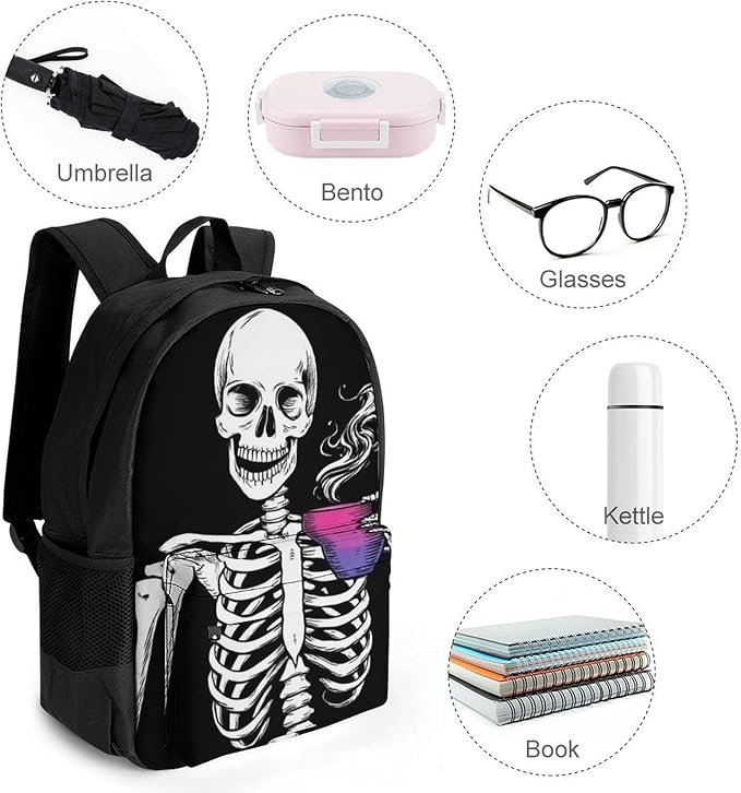 Supdreamc Daypack Polyester Anti-Theft Multipurpose Skull Skeleton Bisexual Pride Flag Art Bookbag Big Capacity Gym Outdoor Hiking Backpack With Adjustable Shoulder Straps