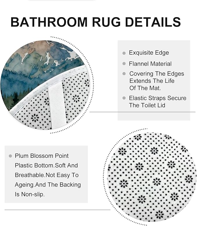 Mountain Shower Curtain Sets, Outdoor Adventure Tent Campfire Summer Green Polyester Waterproof Bathroom Sets with Shower Curtain and Rugs Decorative for Toile Guest Room 72x72 Inch