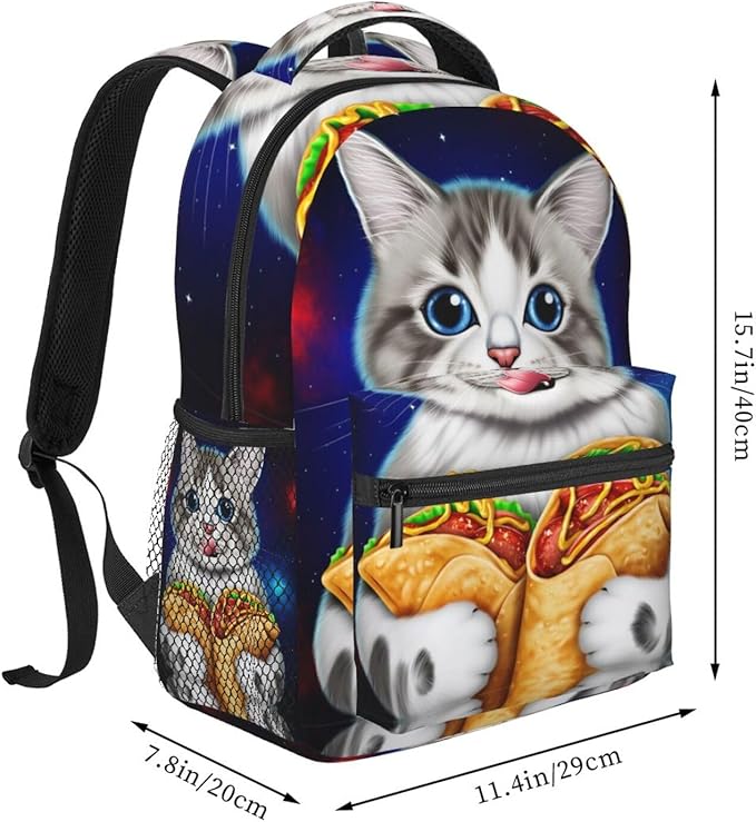 Rucksack Polyester Anti-Theft Multipurpose Galaxy Taco Cat Pizza Art Bookbag Big Capacity Travel and Sport Backpack Rucksack With Side Pockets