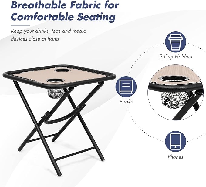 S AFSTAR Zero Gravity Chairs Set of 2, 3 PCS Folding Zero Gravity Lawn Chair Set with Side Table Cup Holders & Adjustable Headrest, Reclining Patio Chairs, Zero Gravity Lounger for Patio Poolside