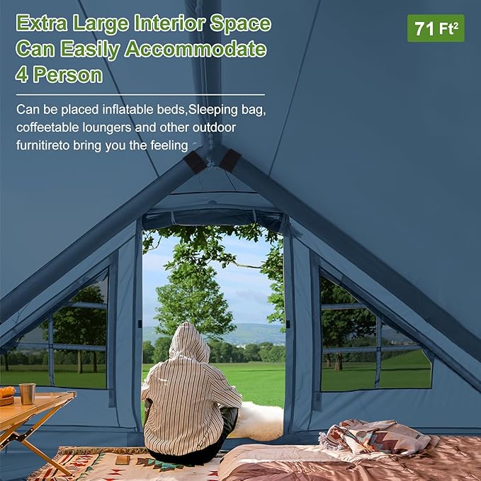 Inflatable Camping Tent,2/4/6/8 Person Glamping Inflatable Tents with Awning, Quick Setup Blow Up Tents with Pump, Waterproof Oxford Inflatable House for Camping, Air Glamping Hot Tents for Adult