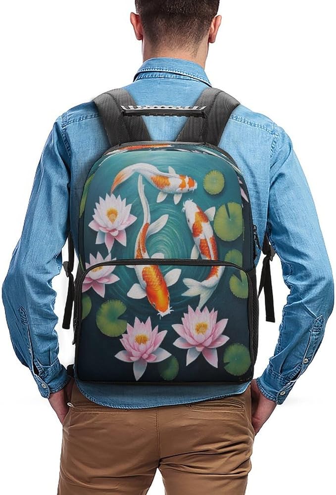 Rucksacks Lightweight Multipurpose Anti-Theft Awesome Japanese Koifish Fish Art Shoulder Bag Big Capacity Laptop Book Bag Rucksack With Padded Straps