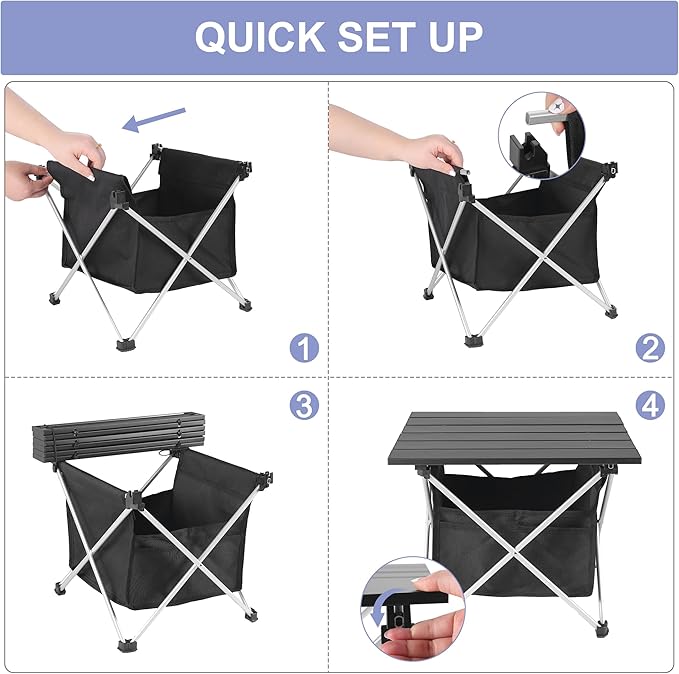 Grope Portable Camping Table Ultralight Aluminum Camp Table with Storage Bag,Beach Table for Sand with Carrying Bag,Prefect for Outdoor,Picnic,BBQ,Cooking,Festival (Black with Storage Bag-S)
