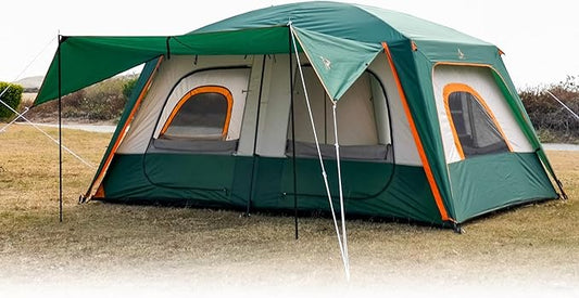 KTT Large Tent 6-8-10-12 Person,Family Cabin Tents,2 Rooms,2 Doors and 4 Windows with Mesh,Straight Wall,Waterproof,Double Layer,Big Tents for Outdoor,Picnic,Camping,Family Gathering
