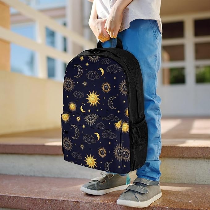 Supdreamc Men Women Lightweight Sun Moon Boho Astrology Backpack Large Capacity Bookbag With Smooth Zippers for Gym Business Running