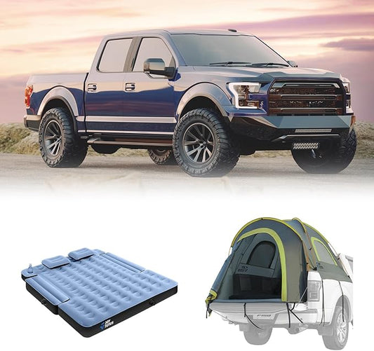 JoyTutus Pickup Truck Tent Aluminum Rod Green+JOYTUTUS Truck Bed Air Mattress 5.5-5.8Ft