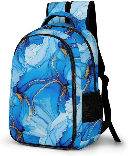 Carry On Anti Theft Laptop Backpack Trippy Tie Dye Blue, Large Sturdy Travel Bag with Multi Compartments for Business Weekender Hiking