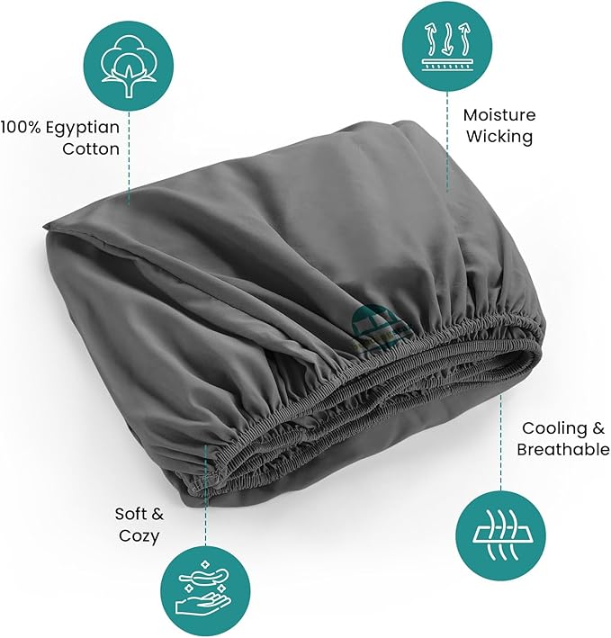 Twin XL Fitted Sheet 39 x 80 Inches 6" Deep Pocket 100% Egyptian Cotton 600 Thread Count Snug Fit for Trifold Mattress, Narrow Twin, Camp Bunk, Guest Bed, Army Cot Soft & Breathable – Dark Grey