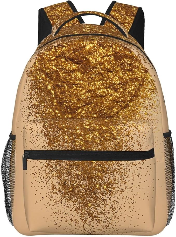 Lightweight Rucksacks for Climbing Outdoors Walking Cycling, Large Capacity Anti-Theft Multipurpose Carry On Bag, Gold Glitters Art Camping Outdoor Backpack