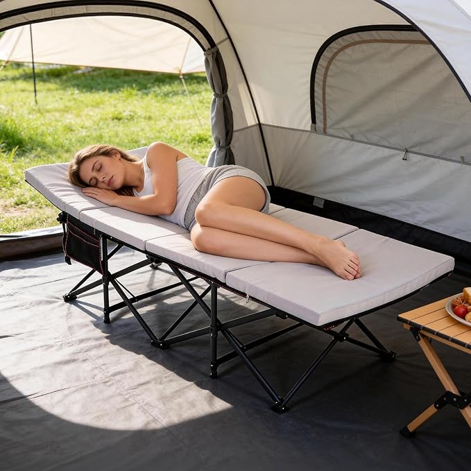 DoCred Oversized XXL Folding Camping Cot with 2” Mattress, Heavy Duty Sleeping Cot for Adults, Portable Adults Outdoor Bed with Carry Bag, Travel Camp Cots