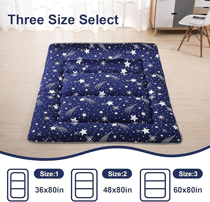 Japanese Floor Mattress,Thicken Japanese Floor Sleeping Pad Foldable,Roll Up Tatami Mat Easy to Store and Portable,Futon Mattress Suitable for Camping and Guest Room (Blue, Queen (80" X 60"))