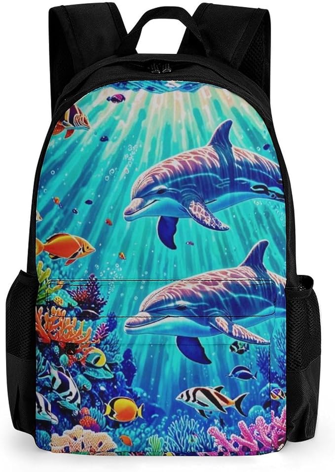 Supdreamc Rucksacks Lightweight Multipurpose Anti-Theft Dolphins Sea Water Life Underwater Beautiful Sea World Shoulder Bag Large Capacity Business Computer Bag With Smooth Zippers