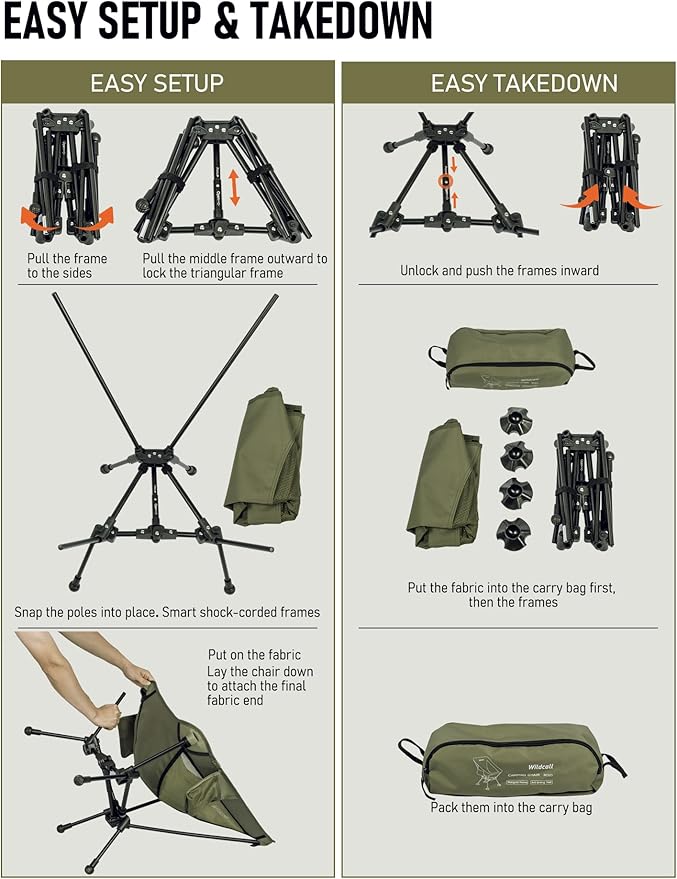 WildCall Lightweight Folding Camping Chair Compact Beach Chair with Anti-Sinking Large Feet