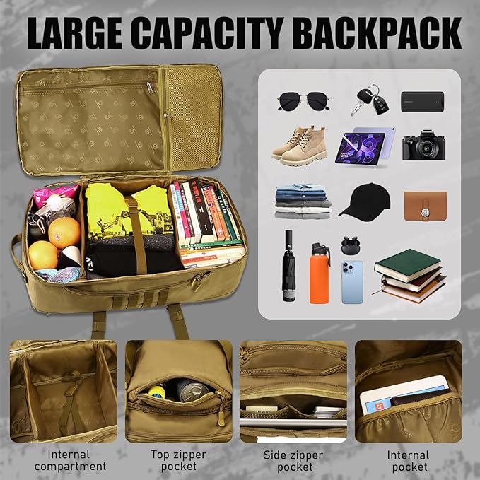 Protector Plus Tactical Travel Backpack 60L Military MOLLE Duffel Bag (Rain Cover & Patch Included)