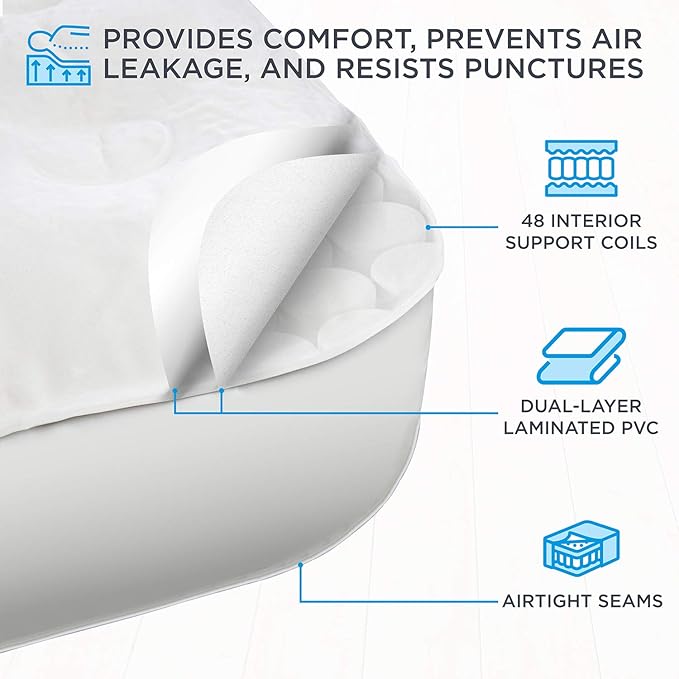 Ivation EZ®-Bed (Queen) Inflatable Air Mattress with Frame & Rolling Case, Built-in Deflate Defender™ Dual Pump Technology - 3 Min Self Inflate/Deflae Raised Blow up Bed on Legs, Premium Coil Design