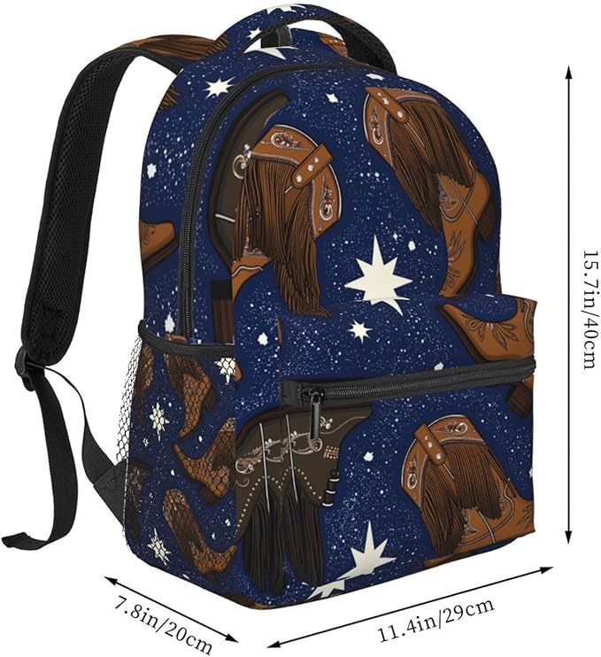 Men Women Polyester Beautiful Colourful Cotton Teal Cowboy Boots Daypack Big Capacity Shoulder Bag With Adjustable Shoulder Straps for Camping Travel Walking Cycling