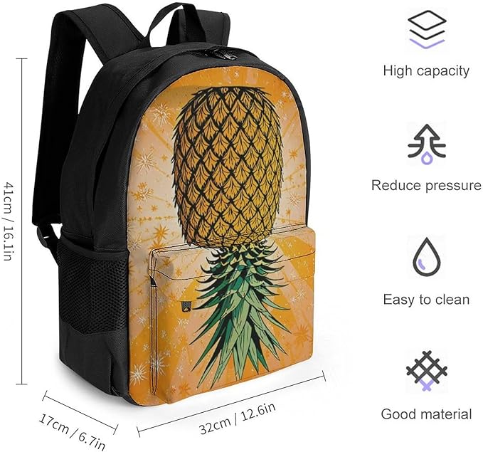 Daypack Backpack Polyester Multipurpose Anti-Theft Upside Down Pineapple Shoulder Bag Big Capacity Gym Outdoor Hiking Backpack With Smooth Zippers