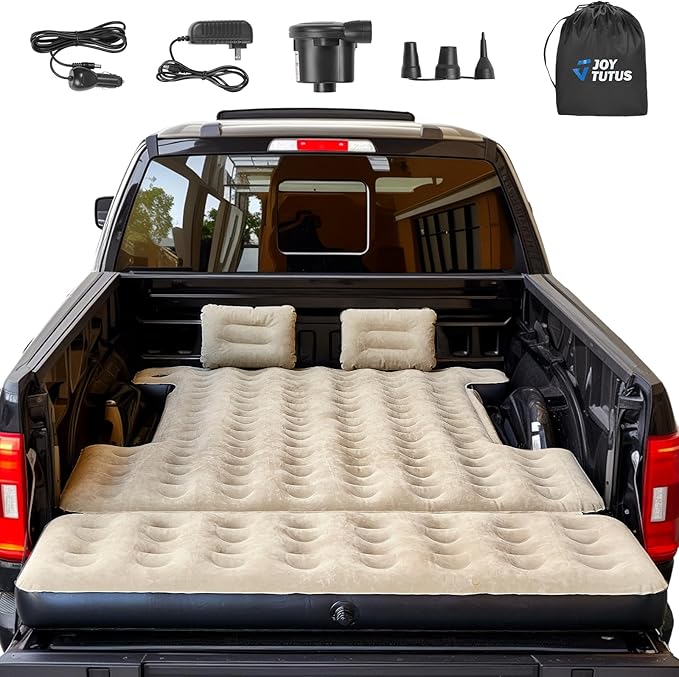 JOYTUTUS Truck Tent with Rainfly 6-6.5ft + Extended Truck Bed Air Mattress