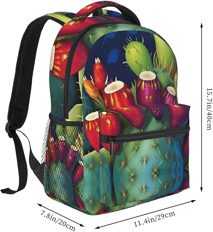 Backpack Multipurpose Anti-Theft Large Capacity Bookbag, Colorful Cactus Art Travel Hiking Daypack With Side Pockets