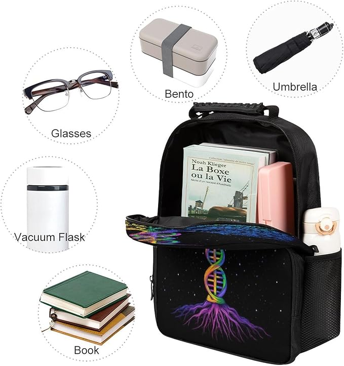 Backpack Polyester Anti-Theft Multipurpose Dna Tree Of Life Art Bookbag Large Capacity Laptop Book Bag Rucksack With Side Pockets