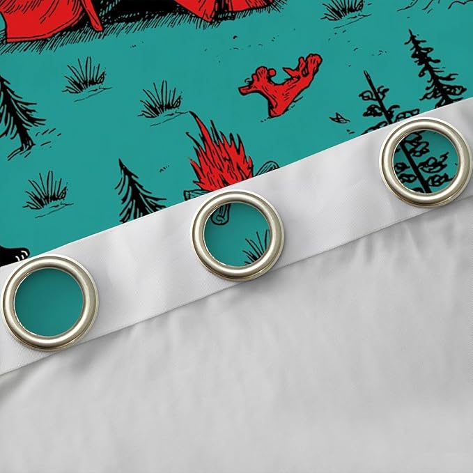 Feelyou Camper Camping Curtains for Bedroom Living Room Rustic Farmhouse Animal Bear Blackout Darkening Drapes Green Camping Window Treatments, 2 Panels 52 x 90 Inch Room Decor