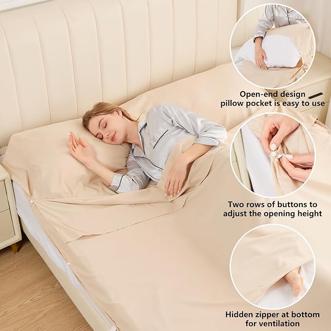 Sleeping Bag Liner Camping Adult Sleep Sack Lightweight Travel Sheet for Hotel Bed Compact Ultralight Essential Cleaning Supplies Kit Travel Bedding Set for Backpacking