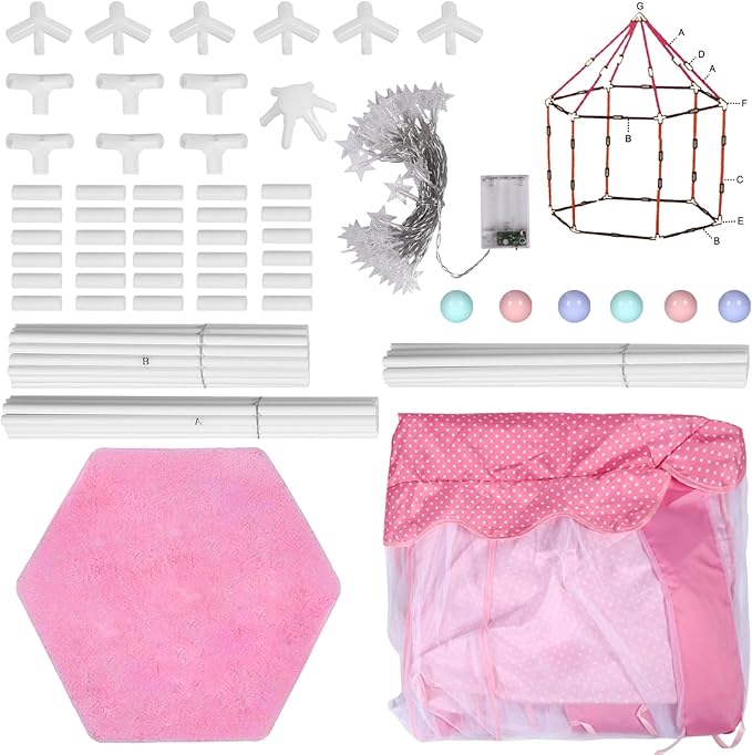 Princess Tent with Rug & Led Star Lights,Princess Castle Play Tent for Girls Kids or Toddlers, Kids Large Playhouse for Indoor and Outdoor Games,140 * 135cm,Birthday for 3/4/5/6/7/8/9+ Year Old