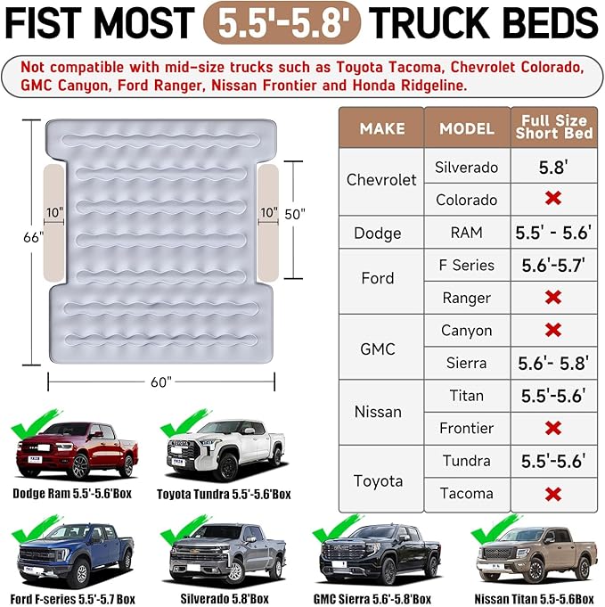 Umbrauto Truck Bed Air Mattress with Built in Pump for 5.5-5.8ft Short Beds, Upgraded Peach-Skin Surface Inflatable Airbed for Truck Tents, Camping, and Travel