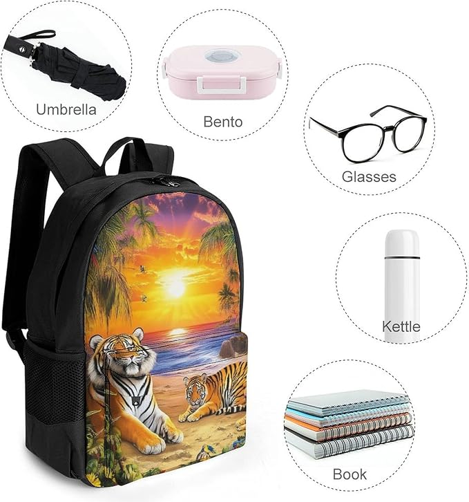 Supdreamc Daypack Anti-Theft Multipurpose Large Capacity Shoulder Bag, Tropical Tiger Animal World King Art Travel Hiking Camping Rucksack With Smooth Zippers