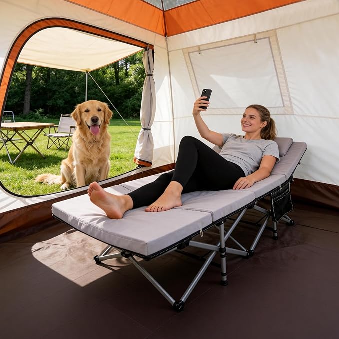 DoCred Oversized Folding Camping Cot with 2” Mattress, Heavy Duty Sleeping Cot for Adults, Portable Adults Outdoor Bed with Carry Bag, Travel Camp Cots