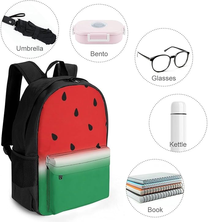 Supdreamc Lightweight Daypack Backpack for Trekking Work Running, Big Capacity Multipurpose Anti-Theft Bookbag, Funny Watermelon Fruit Business Computer Bag