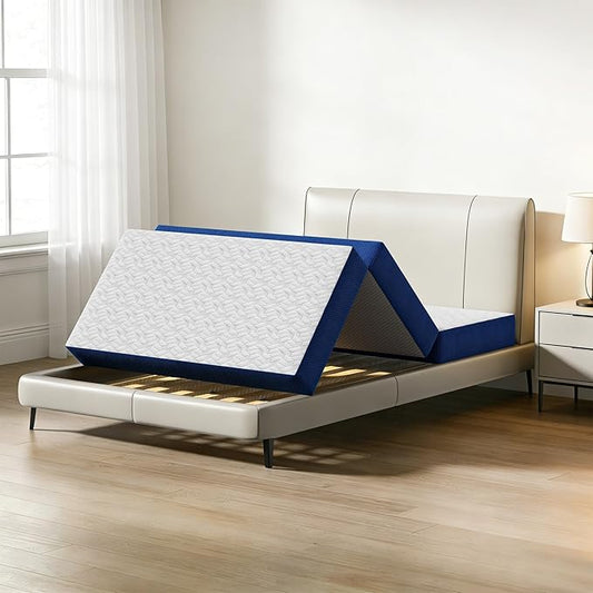 sogesfurniture Twin Size Tri-Fold Mattress，6 inch Folding Mat with Memory Foam & Cooling Gel for Travel & Camping & Yoga, Cover Washable Foldable Mat, CertiPUR-US Certified，White and Bliue