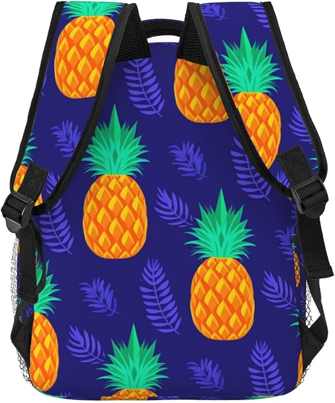 Shoulder Book Bags Polyester Multipurpose Anti-Theft Hawaii Pineapple Blue Art Carry On Bag Large Capacity Travel Hiking Camping Rucksack
