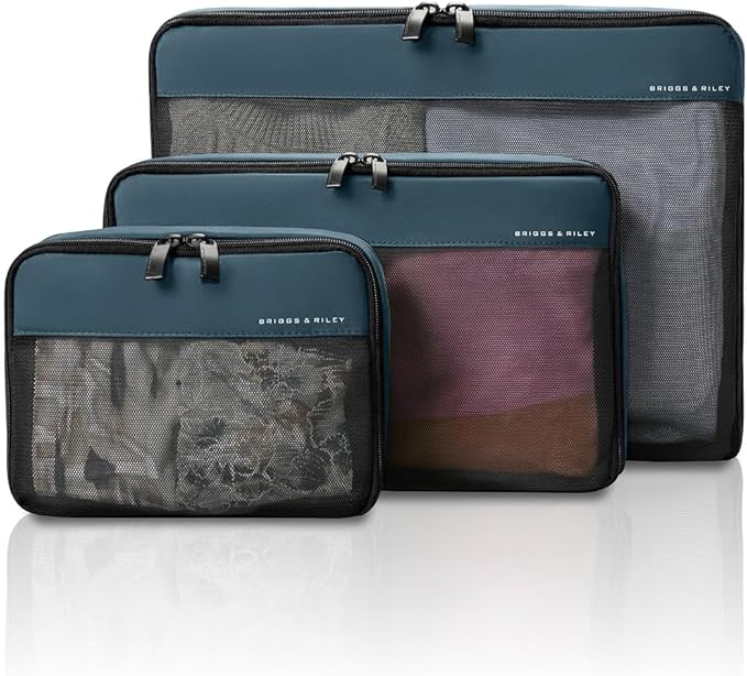 Briggs & Riley Compression Packing Cube Set - Bag Organizer for Check In Suitcase & Luggage, For Women & Men, Pack Accessories for Vacation - Travel Must Haves Collection, 3-Piece, Ocean