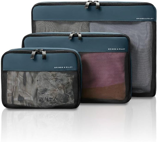 Briggs & Riley Compression Packing Cube Set - Bag Organizer for Check In Suitcase & Luggage, For Women & Men, Pack Accessories for Vacation - Travel Must Haves Collection, 3-Piece, Ocean