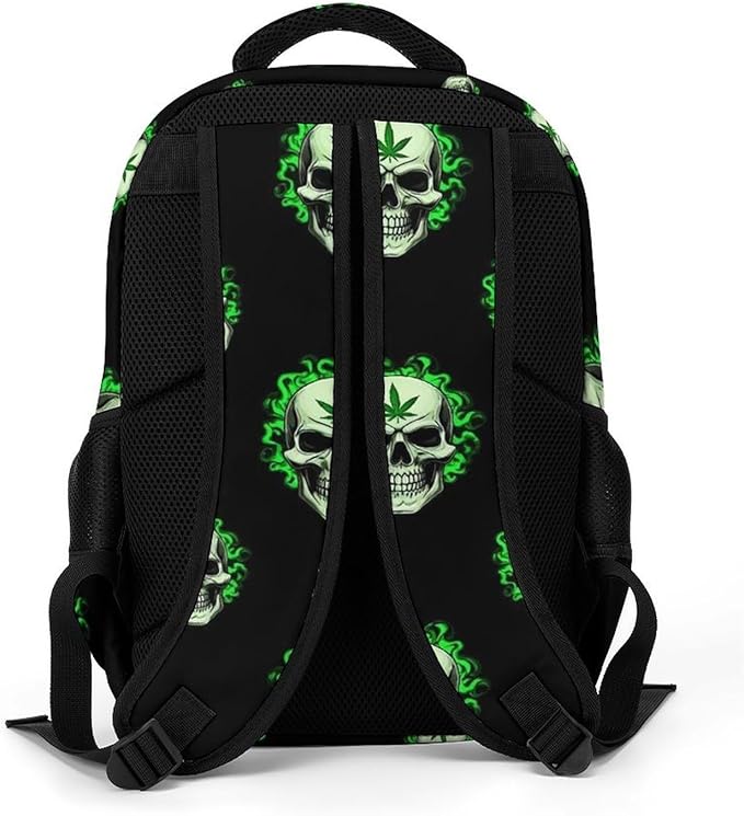 Nurse Teacher Laptop Backpack Skull WeedLeaf Leaves Green Black, Cute Travel Backpack Purse with Tumbler Holder for Women College Work Commute