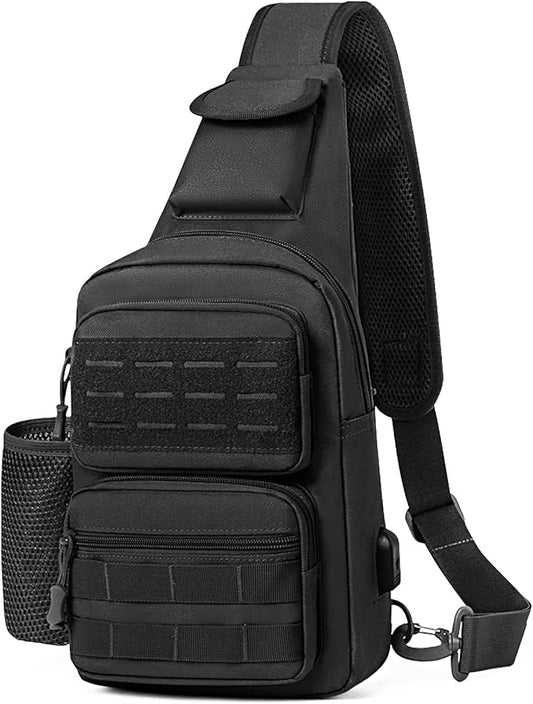 BAIGIO Tactical EDC Sling Bag Black Military One Strap Shoulder Backpack Small Molle Range Bags Chest Pack