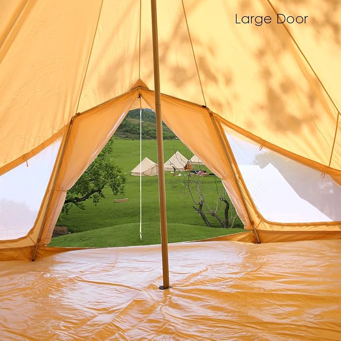 UNISTRENGH Luxury Outdoor Waterproof Four Season Family Camping and Winter Glamping Cotton Canvas Yurt Bell Tent with Roof Stove Jacket, Mosquito Screen Door and Windows