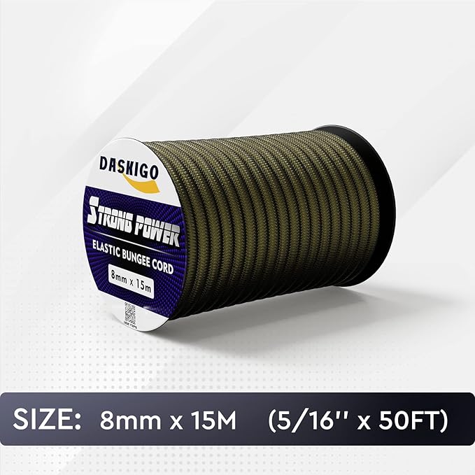 Elastic Bungee Shock Cord 3-8mm (Army Green, 5/16'' x 50FT)