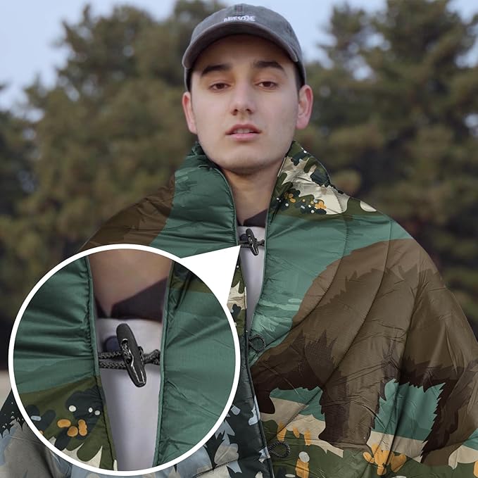 Camping Blanket Puffy - Outdoor Stadium Blanket Wearable, Lightweight, Packable, Machine Washable Camping Quilt for Traveling, Picnic, Beach, Party