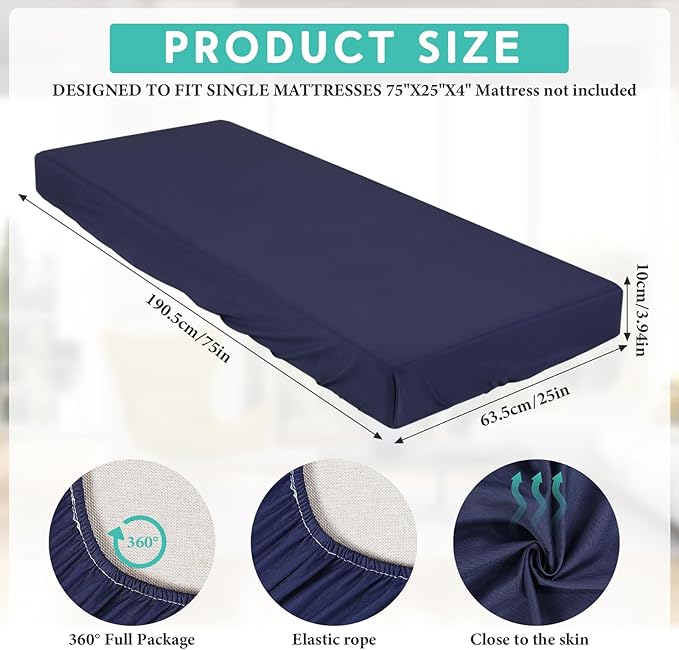 Breling Fitted Sheet (Sheet Only) Compatible with Milliard Trifold Mattress Folding Mattress Fitted Microfiber Bedclothes for Camp Bunk Rvs Bed(Navy Blue,2 Pcs,Single,4'')