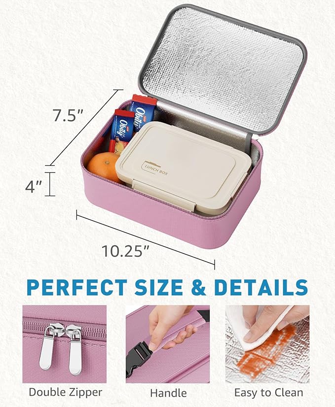 Small Lunch Box Insulated Lunch Bag for Women Men, Bento Kids Lunch Box, Compact Portable Thermal Meal Cooler Bags with Buckle Handle for Work & School, Pink 5L