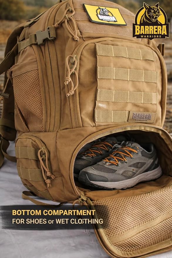 50L Tactical Backpack Military Rucksack - Heavy Duty 1000D Waterproof MOLLE Backpack, Large Capacity 3 Day Assault Bag for Camping, Hiking, Survival, Bug Out Bag (Coyote Brown/ Tan/ Military Tan)