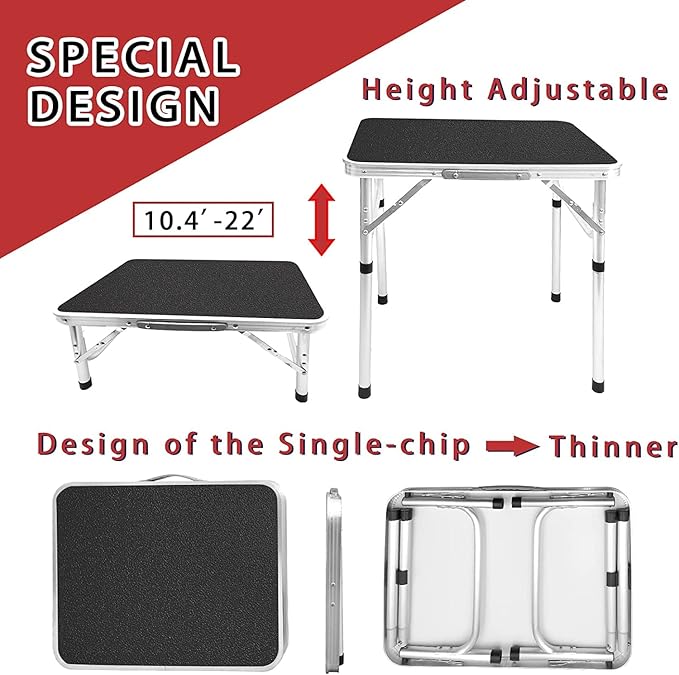 Small Folding Table Portable Camping Table Adjustable Heights Picnic Table 2ft Lightweight Collapsible Dinning Tables with Aluminum Legs for Indoor Outdoor Camp Cooking Party BBQ…